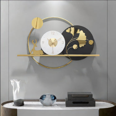 The Luxe Ginko Leaf & Deer Clock (28.5 x 18.5 Inches)